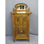 CIRCA 1900 INLAID ROSEWOOD MIRRORED MUSIC CABINET, the shaped back rail with bevel edged mirror