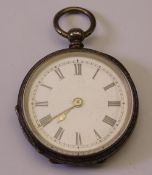 LADY'S SILVER ENCASED KEYWIND FOBWATCH, Birmingham 1885, having a white dial with Roman numerals and