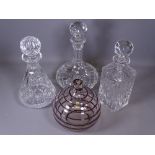 GLASSWARE - three quality decanters with stoppers and an Art glass vase