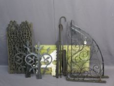 WROUGHT IRON & CAST GARDEN METALWARE and four reconstituted stone panels