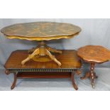 THREE ITALIAN & OTHER INLAID CENTRE/SIDE TABLES including a two-tier example with burr walnut