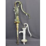 CAST IRON GARDEN PUMPS (2), both having lever handles, 134 and 71cm heights