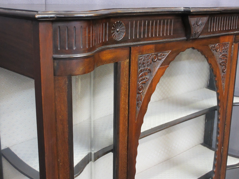 EDWARDIAN MAHOGANY DISPLAY CABINET with serpentine glass front panels flanking a cameo framed door - Image 2 of 3