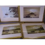 TERRY BAILEY prints (4) - calming boating related scenes, signed in pencil, 22.5 x 31cms