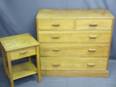 VINTAGE BLONDE OAK CHEST of two short over three long drawers with similar single drawer bedside