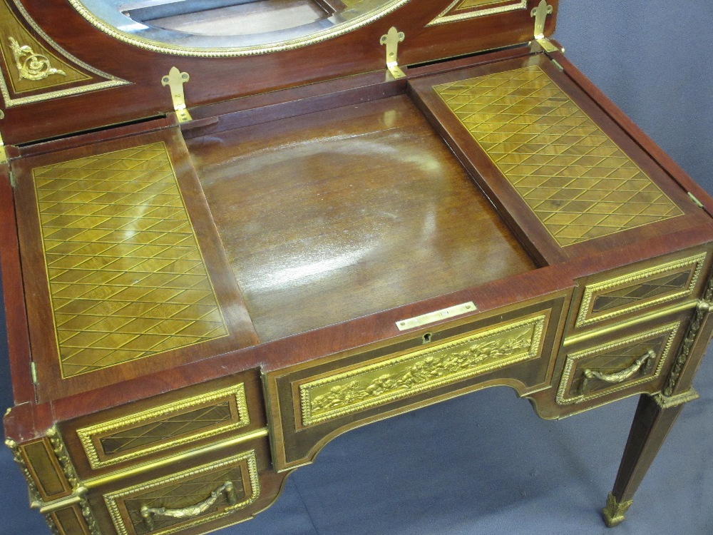 LOUIS XVI STYLE KINGWOOD, INLAID & GILT ORMOLU WRITING DESK, the gilt brass rectangular top with - Image 5 of 12