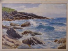 WARREN WILLIAMS ARCA watercolour - rocky coastalscape, rough seas, signed, 25 x 36cms Condition