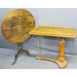 ANTIQUE OAK CIRCULAR TILT-TOP TRIPOD TABLE and a 'rise and fall' pitch pine reading table, 71cms