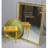 ITALIAN INLAID WORKTABLE, Persian style circular brass table top and a large reproduction gilt