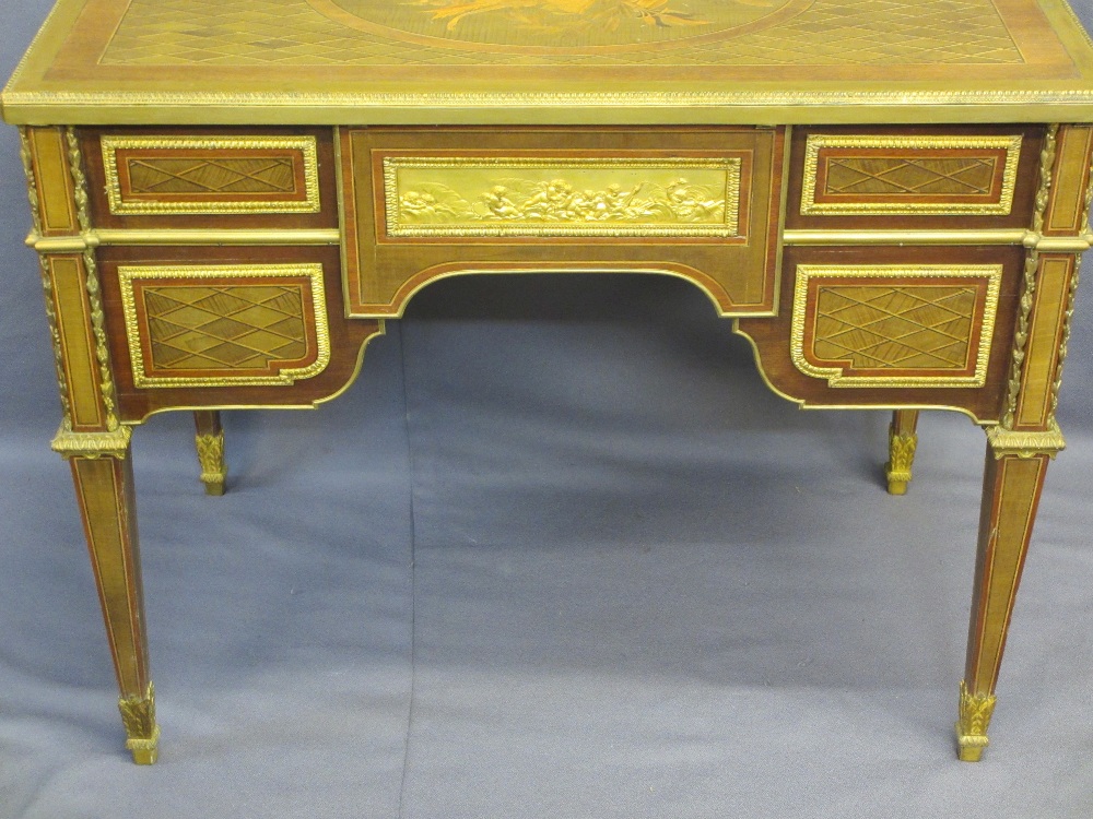 LOUIS XVI STYLE KINGWOOD, INLAID & GILT ORMOLU WRITING DESK, the gilt brass rectangular top with - Image 11 of 12