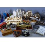 ORNAMENTAL ITEMS to include vehicles, ships on plinths, Disciples model and assorted other items