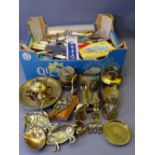 LOOSE EPNS & OTHER CUTLERY with a selection of vintage and later brassware ETC (within two boxes)