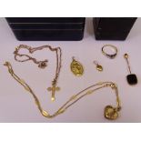 18, 9CT & GILT METAL JEWELLERY, six items including an 18ct gold diamond Solitaire ring, size mid