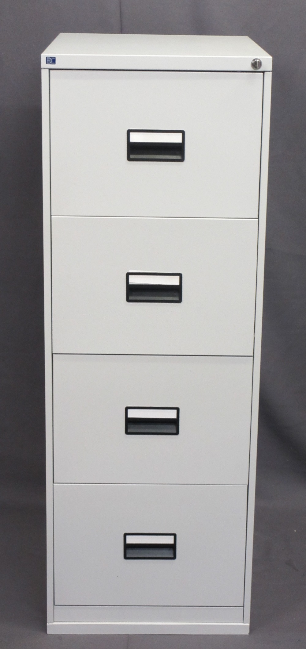 FOUR DRAWER METAL FILING CABINET, locking with key, 132.5cms H, 47cms W, 62cms D