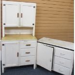 VINTAGE KITCHEN CUPBOARDS (2), one having two door upper section with interior shelves on a base