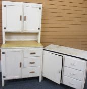 VINTAGE KITCHEN CUPBOARDS (2), one having two door upper section with interior shelves on a base