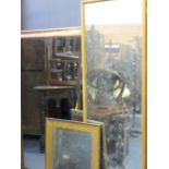 LARGE MODERN GILT FRAMED WALL MIRROR and two others, 104.5cms H, 136cms W, 152cms H, 49cms W and