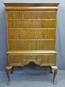 REPRODUCTION WALNUT CHEST ON STAND, the moulded cornice over a long secret top drawer over three