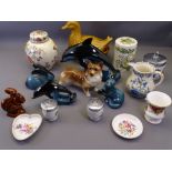 POOLE POTTERY DOLPHIN & ANIMAL FIGURINES, Worcester coddlers, Masons ginger jar and cover ETC
