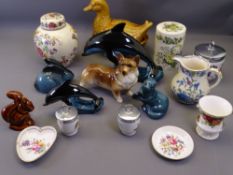 POOLE POTTERY DOLPHIN & ANIMAL FIGURINES, Worcester coddlers, Masons ginger jar and cover ETC