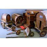 HORSE DRAWN CARTS (3) - well made models of traditional style, approximately 44cms the tallest and