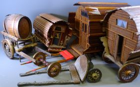 HORSE DRAWN CARTS (3) - well made models of traditional style, approximately 44cms the tallest and