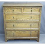 GOOD OAK CHEST of two short over three long drawers with drop handles, 108.5cms H, 107cms W, 50cms