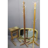 VICTORIAN GILT FRAMED OVERMANTLE MIRROR, oak lectern and two mid-century coat and hat stands, 65.