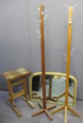 VICTORIAN GILT FRAMED OVERMANTLE MIRROR, oak lectern and two mid-century coat and hat stands, 65.