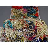 VENETIAN & OTHER COSTUME JEWELLERY and necklaces, a large quantity on two trays