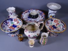 MASONS IRONSTONE PEDESTAL BOWLS, Allerton's serpent handled jug and an assortment of similar china