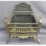 REGENCY STYLE CAST IRON & BRASS MOUNTED FIRE GRATE, 56cms H, 50cms max W, 14cms overall D