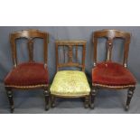 CIRCA 1900 CURVED BACK MAHOGANY PARLOUR CHAIRS (2) and an Edwardian walnut nursing chair, all having
