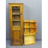 STRIPPED PINE STANDING KITCHEN CABINET and three modern pine wall shelves, the standing cabinet with