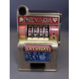NEVADA LAS VEGAS VINTAGE ONE ARMED BANDIT GAME REPLICA, battery operated, 28cms H