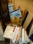 ARTIST'S EASELS & EQUIPMENT, associated books and sundries with a quantity of unused box frame