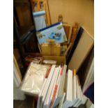 ARTIST'S EASELS & EQUIPMENT, associated books and sundries with a quantity of unused box frame