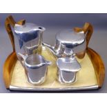 PICQUOT WARE EXCELLENT FOUR PIECE TEASET on a two-handled tray