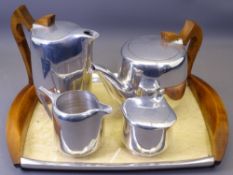 PICQUOT WARE EXCELLENT FOUR PIECE TEASET on a two-handled tray