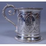 VICTORIAN SILVER TANKARD, attractively floral decorated with beadwork edging and scrolled handle