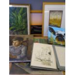 PAINTINGS & PRINTS a small quantity including a study portfolio of twelve views depicting The