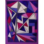 SHAN ECCLES (emerging Deganwy artist) - colourful abstract study in purples, blues and pinks, signed
