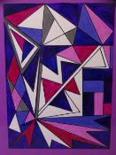 SHAN ECCLES (emerging Deganwy artist) - colourful abstract study in purples, blues and pinks, signed