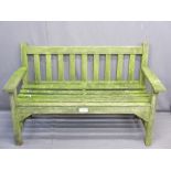 TEAK GARDEN BENCH, slatted seats and back with end arms, 82cms H, 127cms W, 48cms seat D