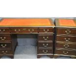 REPRODUCTION MAHOGANY PEDESTAL DESK & MATCHING FILING CABINET with inset gilt tooled red leather
