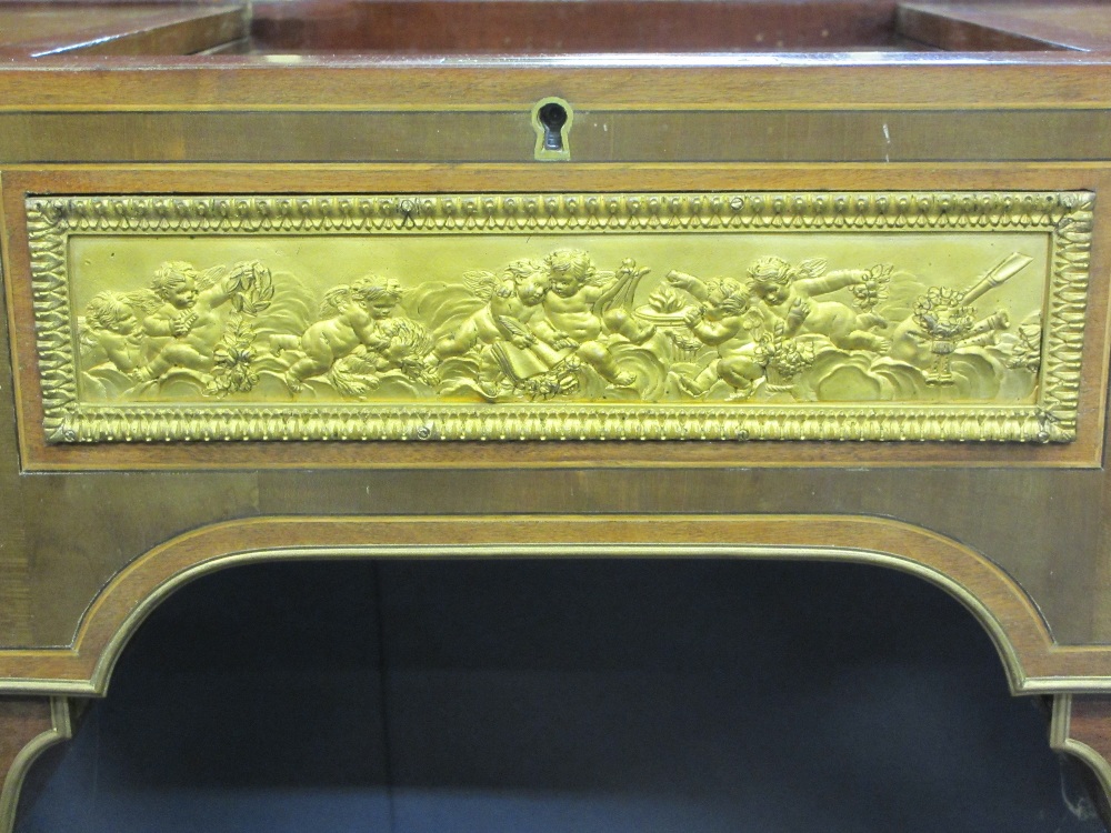 LOUIS XVI STYLE KINGWOOD, INLAID & GILT ORMOLU WRITING DESK, the gilt brass rectangular top with - Image 8 of 12