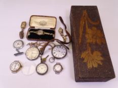 9CT GOLD CASED & OTHER LADY'S WRISTWATCHES, silver pocket watch, nurse's watches ETC contained in