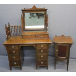 CIRCA 1900 MAHOGANY BEDROOM FURNITURE, two items including a knee-hole dressing chest with swing
