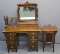 CIRCA 1900 MAHOGANY BEDROOM FURNITURE, two items including a knee-hole dressing chest with swing