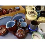 DENBY, YOUGHAL, AUSTRIAN & OTHER STONEWARE, DECORATIVE & HOUSEHOLD POTTERY (within two boxes)